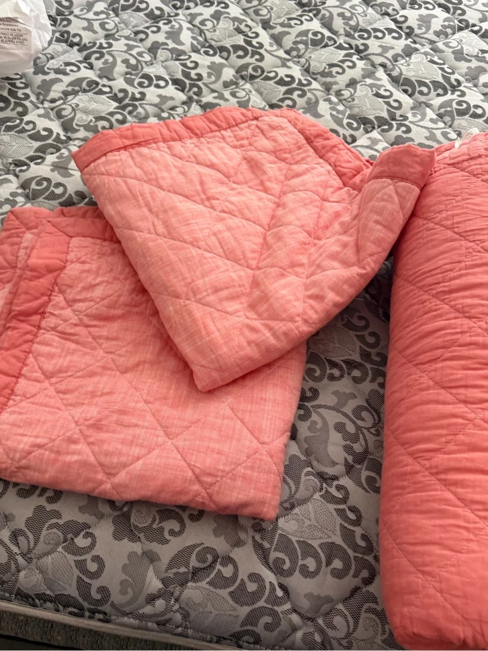 Quilted Coral Pink Bedspread Set - 2 Pillow Shams